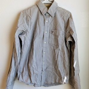Hollister Gray White Striped Button Up Collar Shir